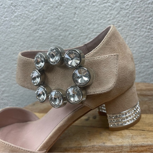 Jeffrey Campbell l 6.5 Boleyn Suede Rhinestone Jewel Buckle Block Heeled Sandals - Picture 3 of 8